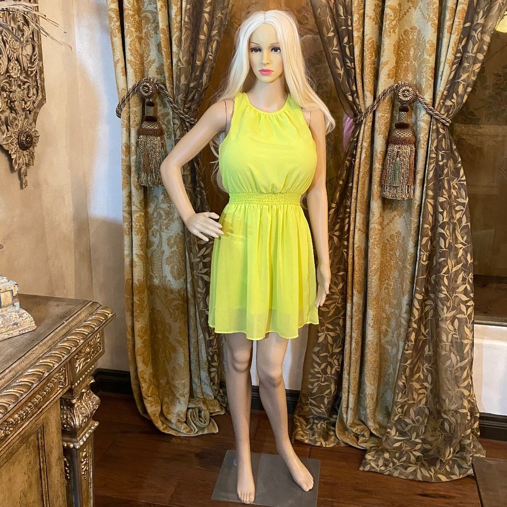 Flowy Lemon-Lime Chiffon Halter Sundress